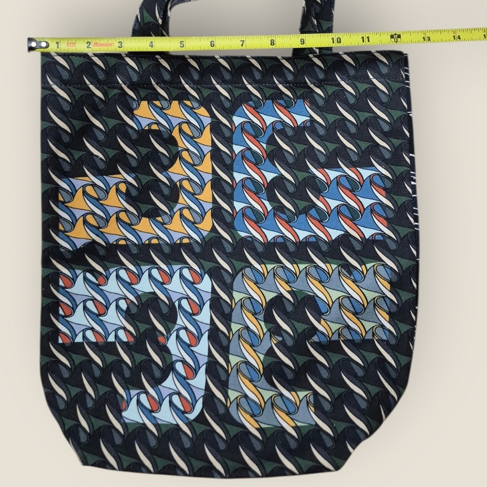 Tory Burch Pattern Print Canvas Tote Curly Ribbon Swan - Picture 5 of 6